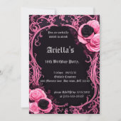 Rosa und schwarze Rose Gerahmt Sweet 16 Birthday Einladung (Vorderseite)