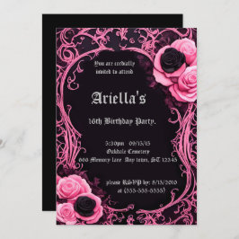 Rosa und schwarze Rose Gerahmt Sweet 16 Birthday Einladung