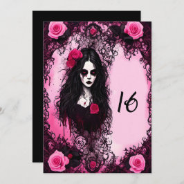 Rosa und schwarze Rose Ghost Girl Sweet 16 Geburts Einladung