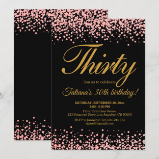 Rosa und schwarze Rose Gold Glitzer Ombre Birthday Einladung