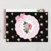 Rosa und schwarze Rose Kinderdusche Einladung (Vorne/Hinten)