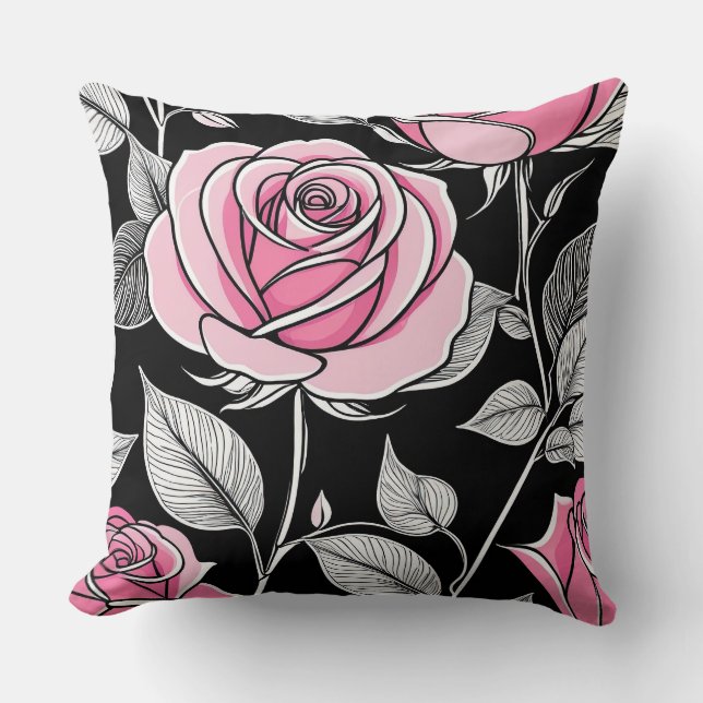 Rosa und schwarze Rose Kissen (Vorderseite)