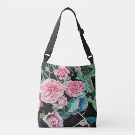 Rosa und schwarze Rose Wasserfarben-Crossbody-Beut Tragetaschen Mit Langen Trägern