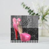 Rosa und schwarze Rustikale Brautpartei Einladung (Stehend Vorderseite)