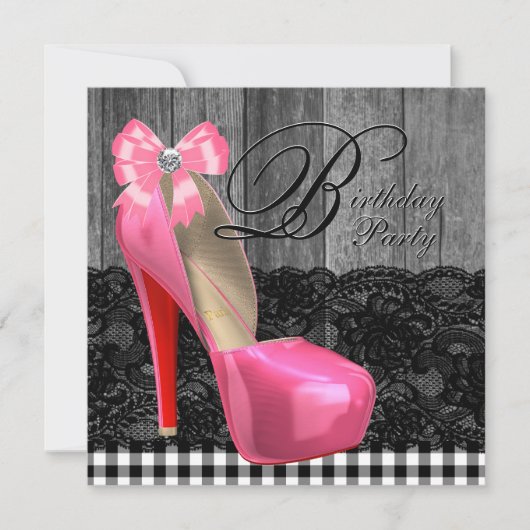 Rosa und schwarze Rustikale Brautpartei Einladung (Vorderseite)