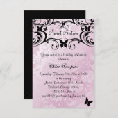 Rosa und schwarze Schmetterlinge & Blume Sweet16 E Einladung (Vorne/Hinten)