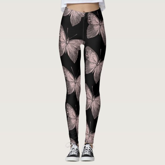 Rosa und schwarze SchmetterlingLeggings Leggings (Vorderseite)