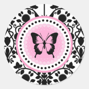 Rosa und schwarze Schmetterlingsmarke Runder Aufkleber