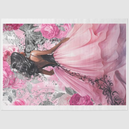 Rosa und schwarze Shabby Glam Dress 2 Dekoupage Pa Seidenpapier (Vorderseite)