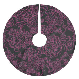 Rosa und schwarze Skulls Gotische Weihnachtsbaumro Polyester Weihnachtsbaumdecke