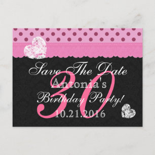 Rosa und schwarze Spitzen Save the Date Geburtstag Ankündigungspostkarte