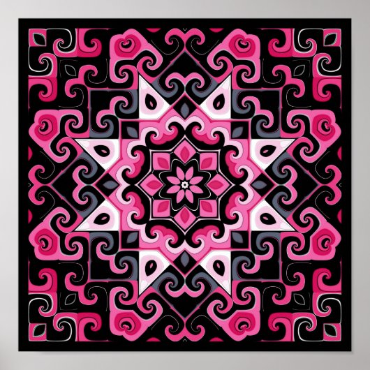 Rosa und schwarze Star Kaleidoskop Poster (Vorne)