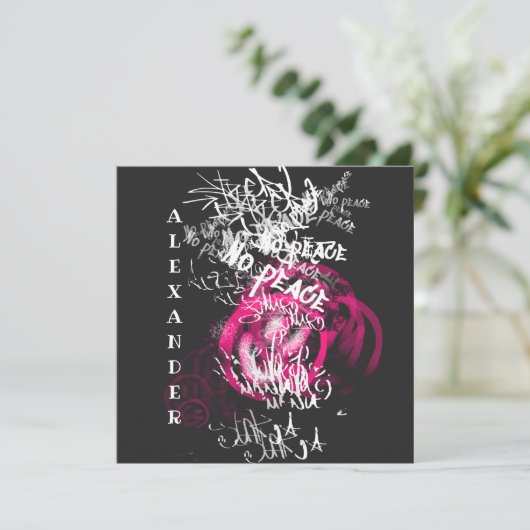 Rosa und schwarze Street Art Graffiti Flat Card (Stehend Vorderseite)