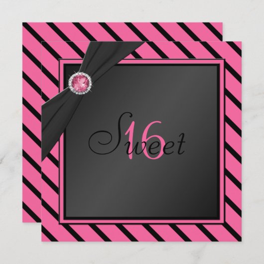 Rosa und schwarze Streifen-16. Einladung (Vorne/Hinten)