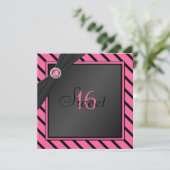 Rosa und schwarze Streifen-16. Einladung (Stehend Vorderseite)