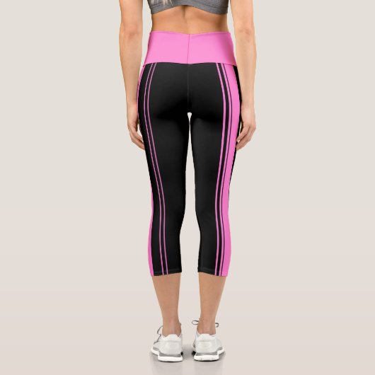 Rosa und schwarze Streifen Capri Leggings (Rückseite)