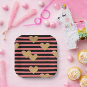 Rosa und schwarze Streifen Valentine Pappteller (Party)