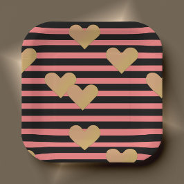 Rosa und schwarze Streifen Valentine Pappteller