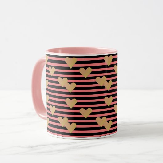 Rosa und schwarze Streifen Valentine Tasse (Vorderseite Links)