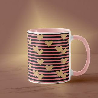 Rosa und schwarze Streifen Valentine Tasse
