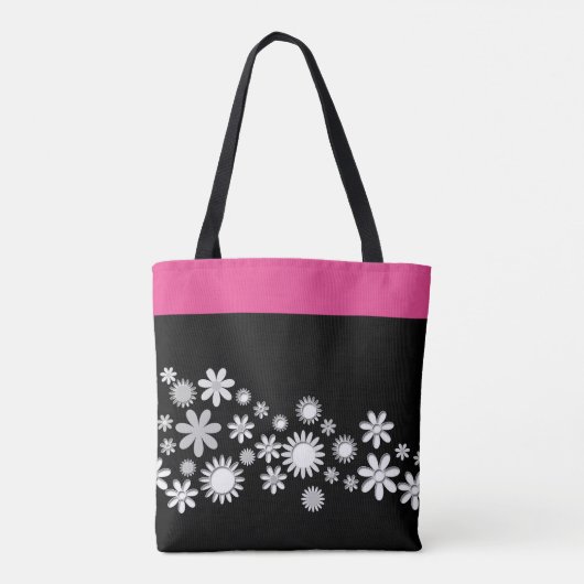Rosa und schwarze Tasche mit weißer Blume (Rückseite)