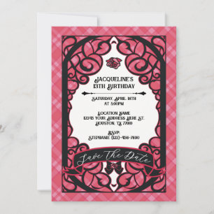 Rosa und schwarze vergitterte Rosenprinzessin Gebu Einladung