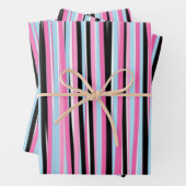 Rosa und schwarze vertikale Streifen Geschenkpapier Set (Beispiel)