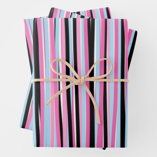 Rosa und schwarze vertikale Streifen Geschenkpapier Set (Beispiel)