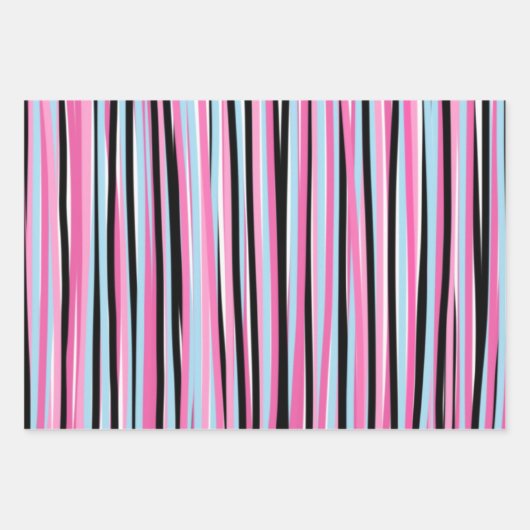 Rosa und schwarze vertikale Streifen Geschenkpapier Set (Vorderseite)