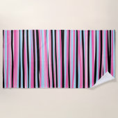 Rosa und schwarze vertikale Streifen Strandtuch (Vorderseite)