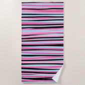 Rosa und schwarze vertikale Streifen Strandtuch (Vorderseite)