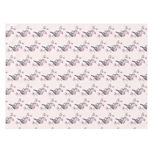 Rosa und schwarze Vögel auf einem Baumzweig Gemust Tischdecke (Vorderseite (Horizontal))