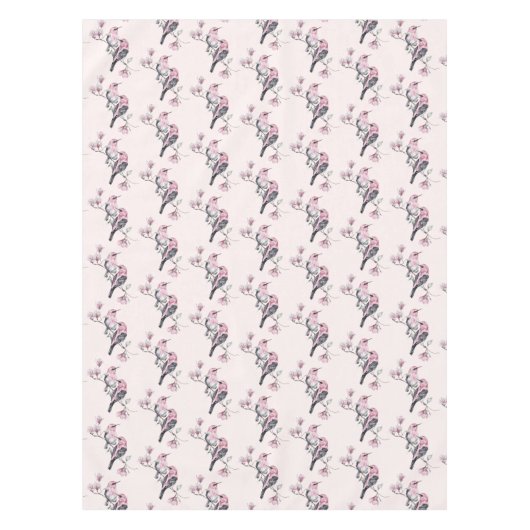 Rosa und schwarze Vögel auf einem Baumzweig Gemust Tischdecke (Vorderseite)