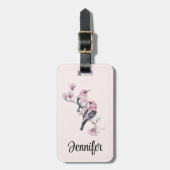 Rosa und schwarze Vögel auf einem Baumzweig Gepäckanhänger (Vorderseite vertikal)