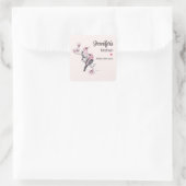 Rosa und schwarze Vögel auf einem Baumzweig Küche Quadratischer Aufkleber (Tasche)