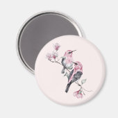 Rosa und schwarze Vögel auf einem Baumzweig Magnet (Vorderseite/Rückseite)
