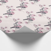 Rosa und schwarze Vögel auf einem Baumzweig-Muster Geschenkpapier (Ecke)