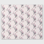 Rosa und schwarze Vögel auf einem Baumzweig-Muster Geschenkpapier (Flach)