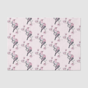 Rosa und schwarze Vögel auf einem Baumzweig-Muster Seidenpapier