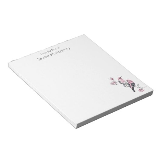 Rosa und schwarze Vögel auf einem Baumzweig Notizblock (angewinkelt)