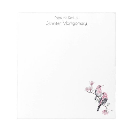 Rosa und schwarze Vögel auf einem Baumzweig Notizblock (Vorderseite)