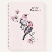 Rosa und schwarze Vögel auf einem Baumzweig Notizblock (Vorderseite)