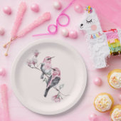 Rosa und schwarze Vögel auf einem Baumzweig Pappteller (Party)