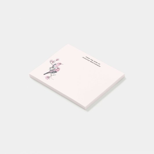 Rosa und schwarze Vögel auf einem Baumzweig Post-it Klebezettel (angewinkelt)