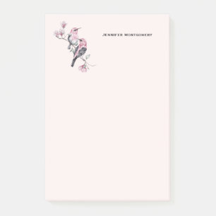 Rosa und schwarze Vögel auf einem Baumzweig Post-it Klebezettel