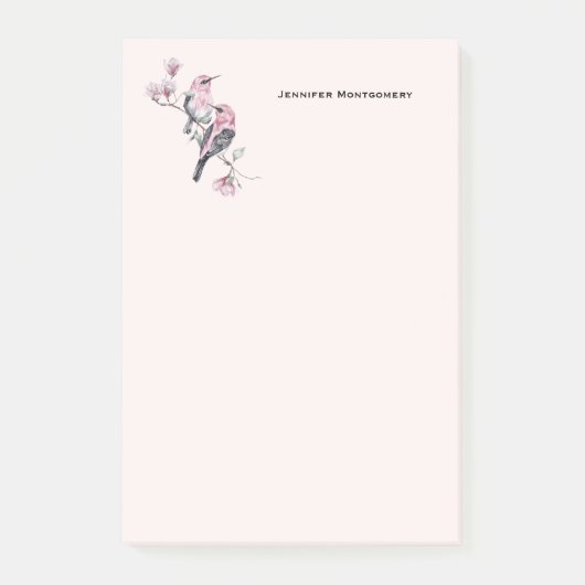 Rosa und schwarze Vögel auf einem Baumzweig Post-it Klebezettel (Vorderseite)