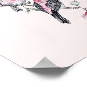 Rosa und schwarze Vögel auf einem Baumzweig Poster (Ecke)
