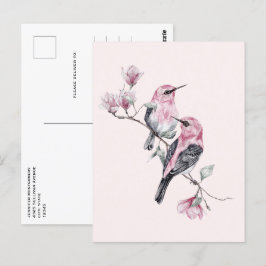 Rosa und schwarze Vögel auf einem Baumzweig Postkarte