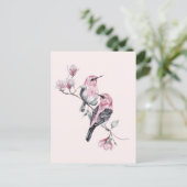 Rosa und schwarze Vögel auf einem Baumzweig Postkarte (Stehend Vorderseite)