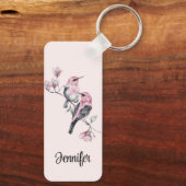 Rosa und schwarze Vögel auf einem Baumzweig Schlüsselanhänger (Rückseite)